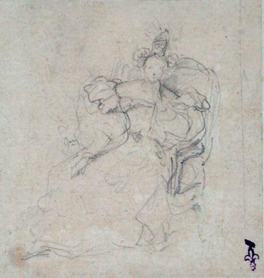 Esquisse pour un portrait de femme (Duchesse de Berry ?) ; Album de dessins : Voyage en Angleterre, Quadrille de Marie Stuart et Camp de Lunéville, volume in-folio oblong, maroquin rouge., Эжен Луи Лами