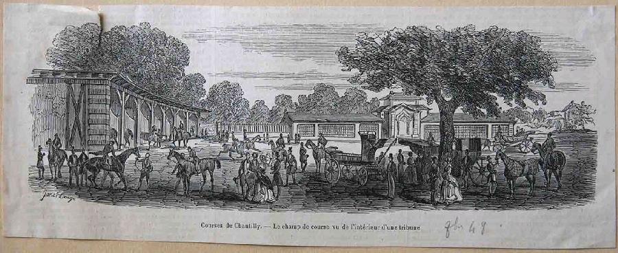 Courses de Chantilly. Le champ de course vu de l'intérieur d'une tribune., Janet Lange, 1848