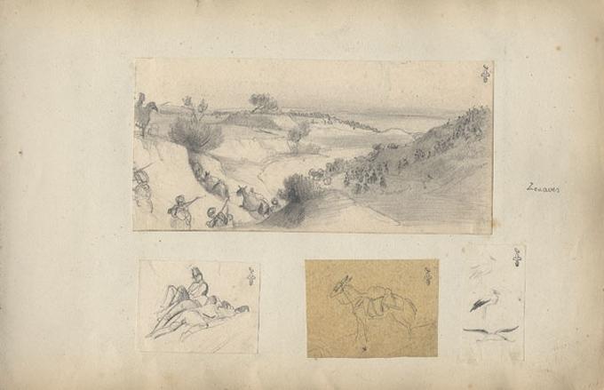 Triple étude de cigognes, Félix Philippoteaux, 1840