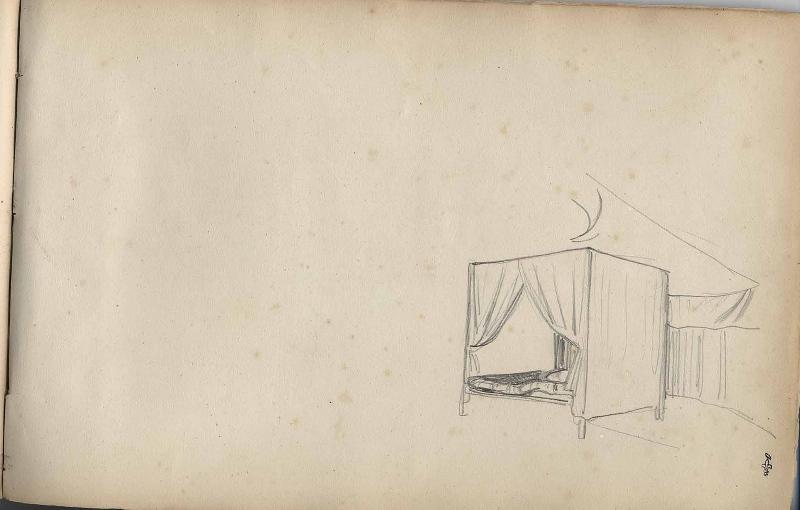 Etude de lit de camp militaire sous une tente, Félix Philippoteaux, 1840