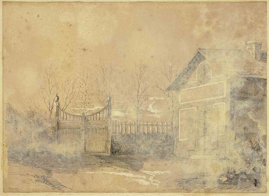 Portail et façade de la maison de Honfleur où Louis-Philippe et Marie-Amélie se réfugièrent en février 1848, Camille Bernier, 1848-1902