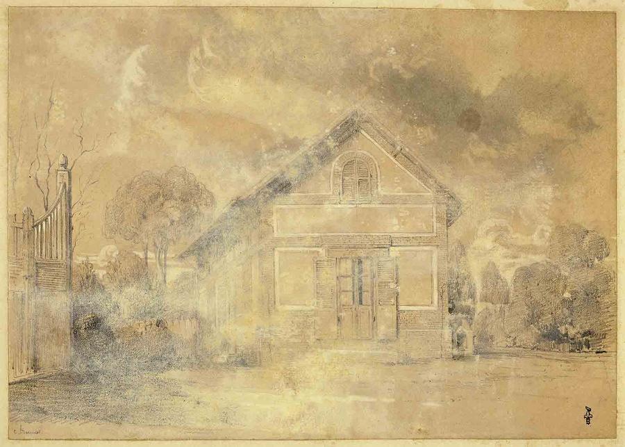 Portail et façade de la maison de Honfleur où Louis-Philippe et Marie-Amélie se réfugièrent en février 1848, Camille Bernier, 1848-1902