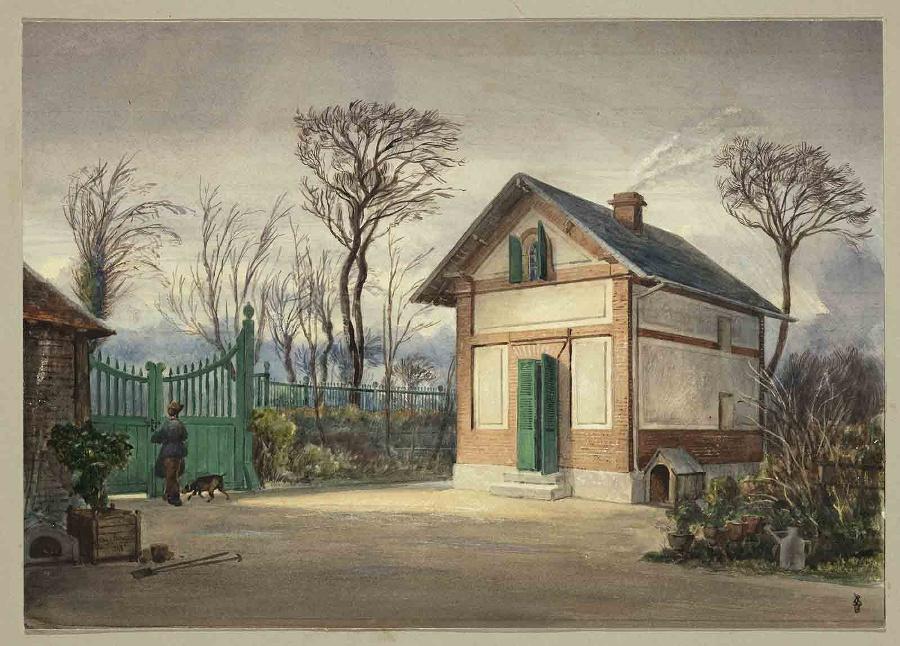 Extérieur de la maison à Honfleur où le roi Louis-Philippe et la reine Marie-Amélie sont restés du 26 février au 2 mars 1848, Auguste Borget, 1848