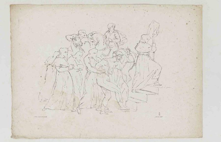 Bourreaux et condamné montant des marches, Alexandre Marie Colin, 1er quart 19e siècle