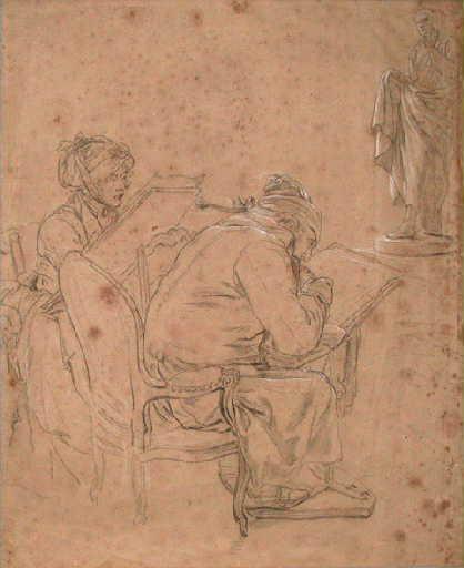 Portrait du sculpteur Louis-Pierre Deseine et de sa soeur Magdeleine-Anne dessinant d'après une sculpture, Madeleine Anne Deseine, 1821 avant