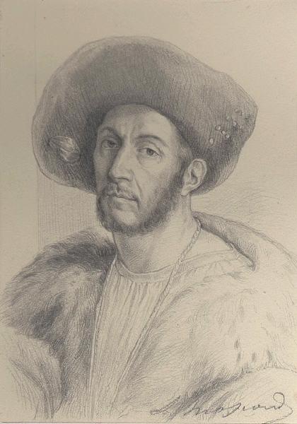 Portraits au crayon d'après les tableaux du musée de Versailles ; César Borgia duc de Valentinois (mort en 1507) d'après Giorgione, Léopold Massard, 19e siècle