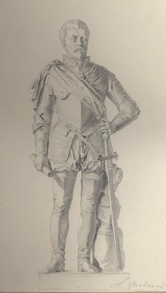 Portraits au crayon d'après les tableaux du musée de Versailles ; Louis de Bourbon Ier du nom, prince de Condé d'après une statue de Dumont, Léopold Massard, 19e siècle