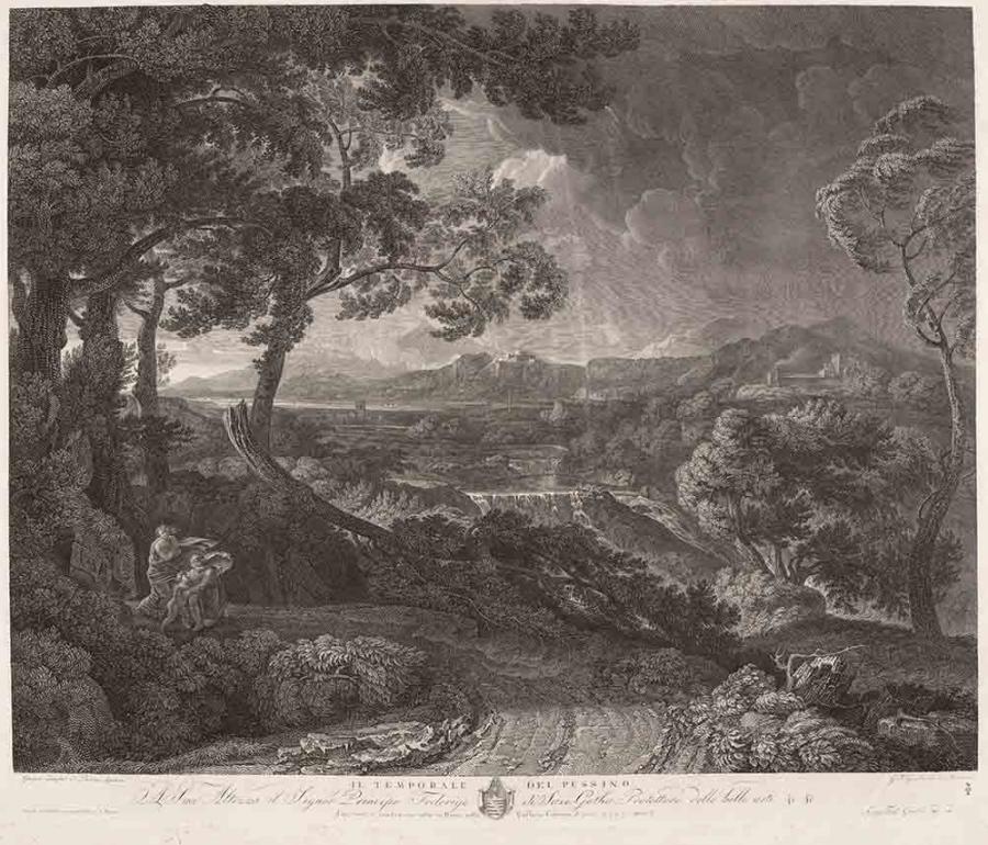 IL TEMPORALE DEL PUSSINO / A Sua Altezza il Signor Principe Federigo di Saxe-Gotha, Protettore delle belle arti &. &. / d'appresso il quadro una volta in Roma nella Galleria Colonna, di palmi 9. a p. 7 e once 2., Friedrich Wilhelm Gmelin, 1813