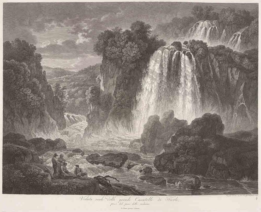 Veduta reale delle grandi Cascatelle di Tivoli, / presa dal piano delle medesime., Friedrich Wilhelm Gmelin, 1807