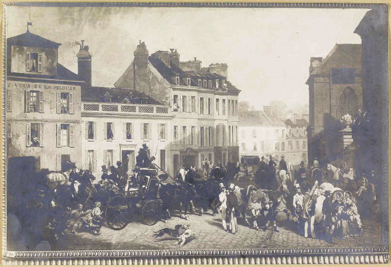 Tableau d'Eugène Lami. La rue du Connétable un jour de courses., Eugène Lami