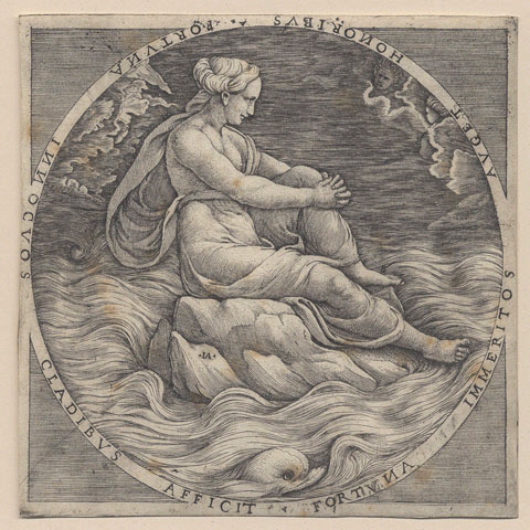 Femme nageant dans la mer, Giovanni Jacopo Caraglio, 1ère moitié 16e siècle