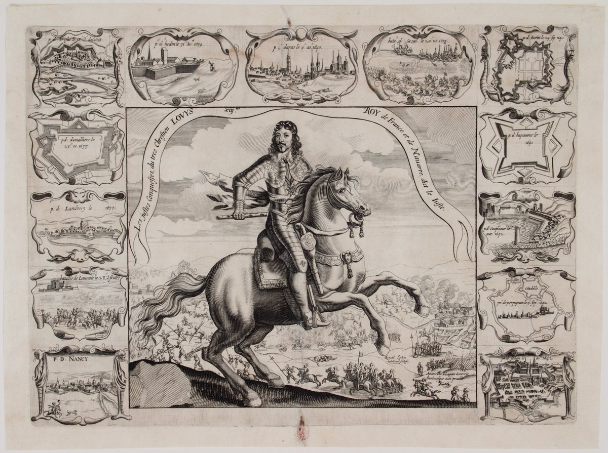 Portrait de Louis XIII à cheval galopant, René Lochon, 17e siècle