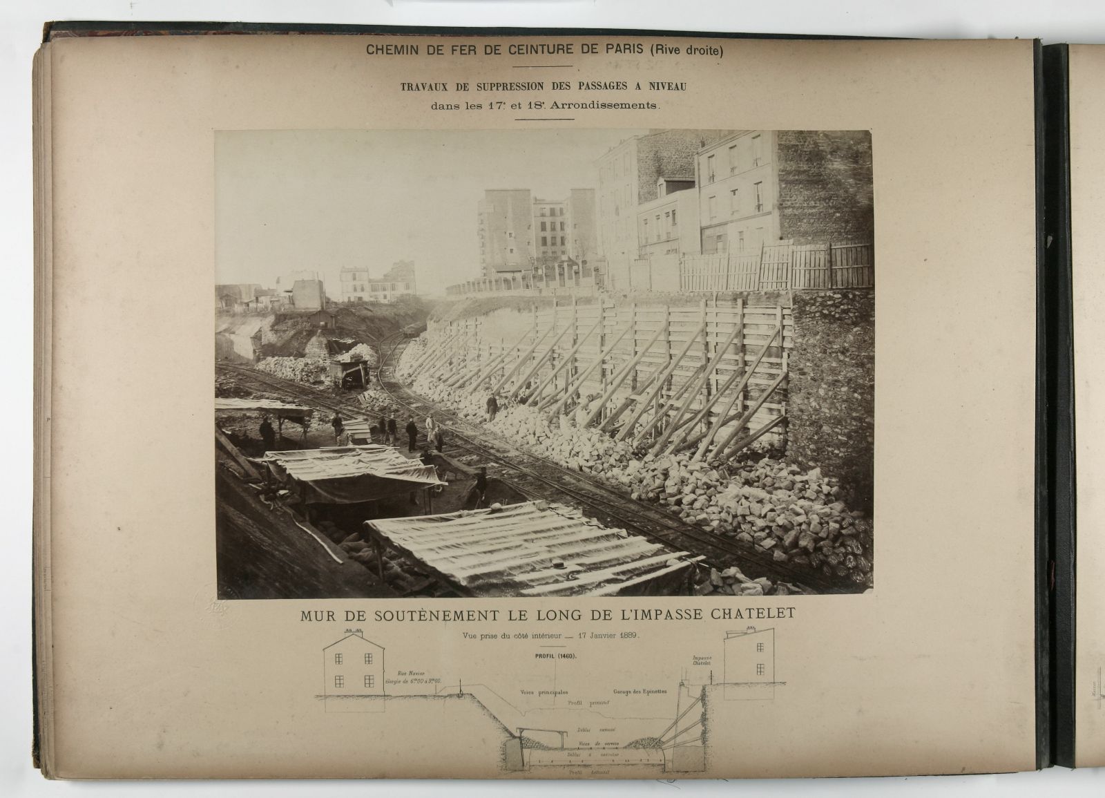 Syndicat du chemin de fer de ceinture de Paris. Suppression des passages à niveau dans le 17ème et 18ème arrondissement. Mur de soutènement le long de l'impasse Chatelet._0