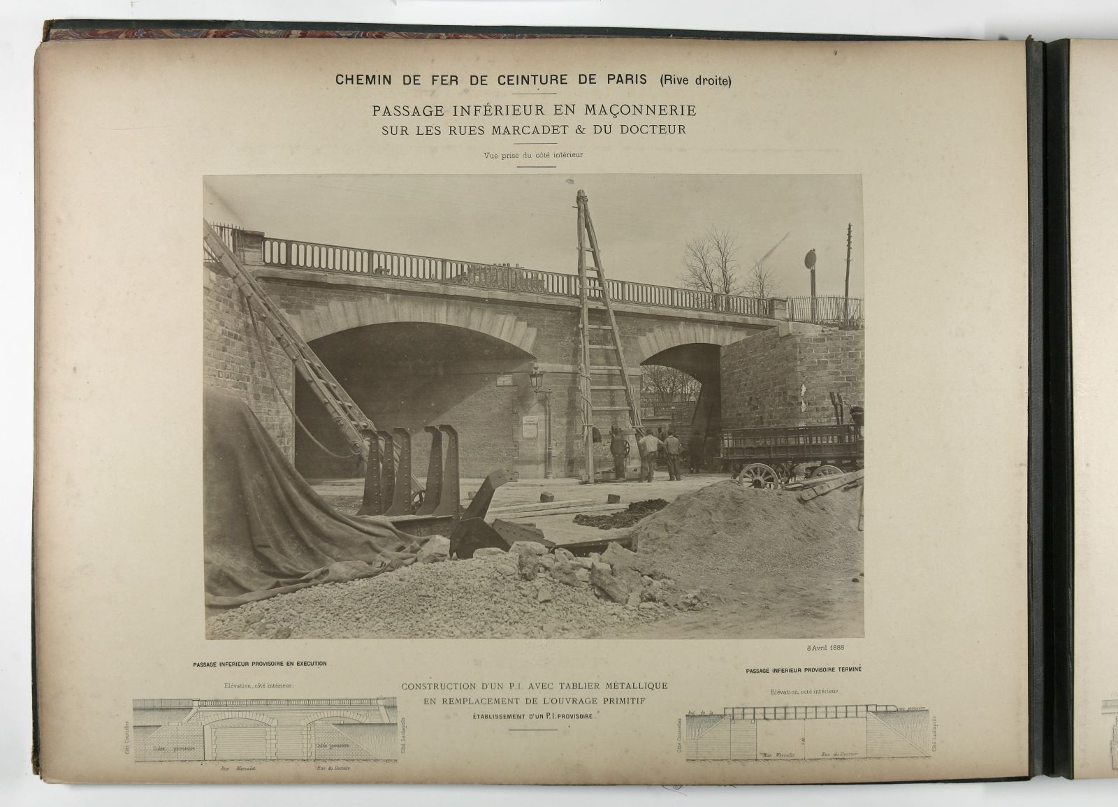 Chemin de fer de ceinture de Paris. Passage inférieur en maçonnerie sur les rues Marcadet et du Docteur. Vue prise du côté intérieur._0