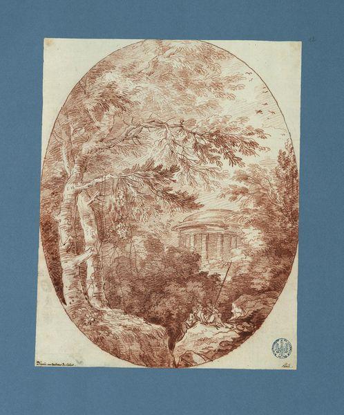 Vue d'un temple à travers des feuillages_0