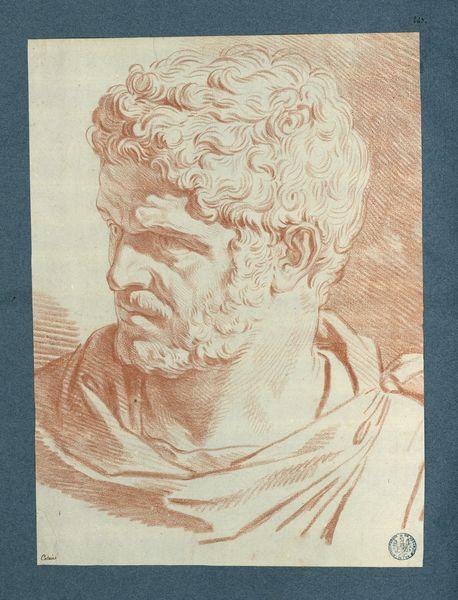 Tête d'homme, de trois quarts avant, regardant vers la gauche. Chevelure et barbe frisées, regard intense_0