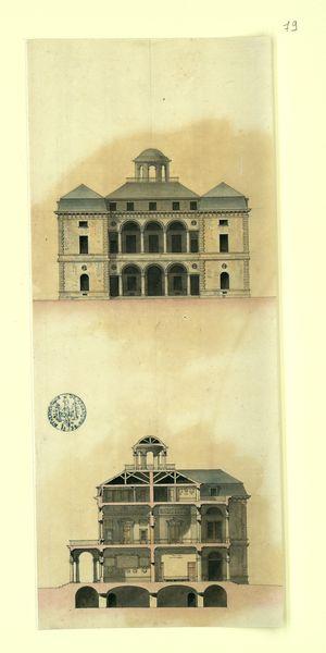 Plan de la maison de Monsieur de la Rivière, trésorier de Cayenne, bâtie au chef-lieu de la colonie. Elévation et coupe_0