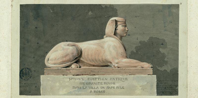 Sphinx égyptien antique de granite rouge dans la villa du Pape Jules à Rome_0
