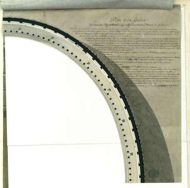 Plans de l'amphithéâtre Flavien nommé vulgairement le Colisée à Rome réunis les uns sur les autres dans leur ordre naturel : plan de la galerie qui couronnait l'amphithéâtre et qui renfermait la dernière division de gradins plan du quatrième étage plan du troisième étage plan du second étage plan du premier étage plan du rez-de-chaussée_0