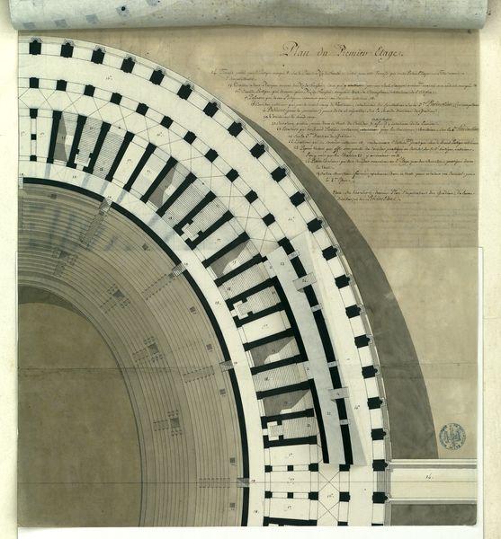 Plans de l'amphithéâtre Flavien nommé vulgairement le Colisée à Rome réunis les uns sur les autres dans leur ordre naturel : plan de la galerie qui couronnait l'amphithéâtre et qui renfermait la dernière division de gradins plan du quatrième étage plan du troisième étage plan du second étage plan du premier étage plan du rez-de-chaussée_4