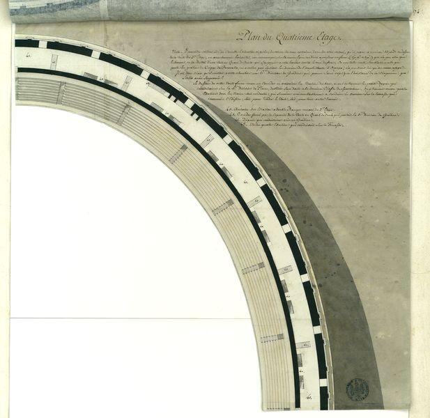Plans de l'amphithéâtre Flavien nommé vulgairement le Colisée à Rome réunis les uns sur les autres dans leur ordre naturel : plan de la galerie qui couronnait l'amphithéâtre et qui renfermait la dernière division de gradins plan du quatrième étage plan du troisième étage plan du second étage plan du premier étage plan du rez-de-chaussée_1