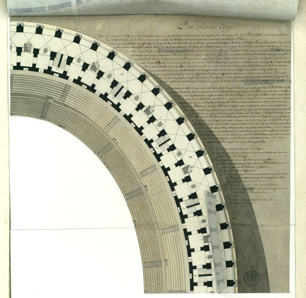 Plans de l'amphithéâtre Flavien nommé vulgairement le Colisée à Rome réunis les uns sur les autres dans leur ordre naturel : plan de la galerie qui couronnait l'amphithéâtre et qui renfermait la dernière division de gradins plan du quatrième étage plan du troisième étage plan du second étage plan du premier étage plan du rez-de-chaussée_3