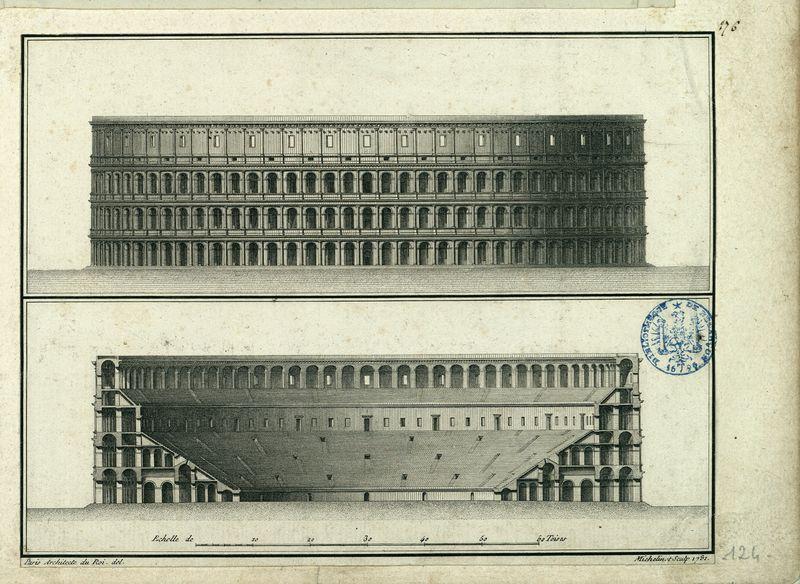 Elévation du Colisée, vue de l'extérieur. Coupe latérale du Colisée_0