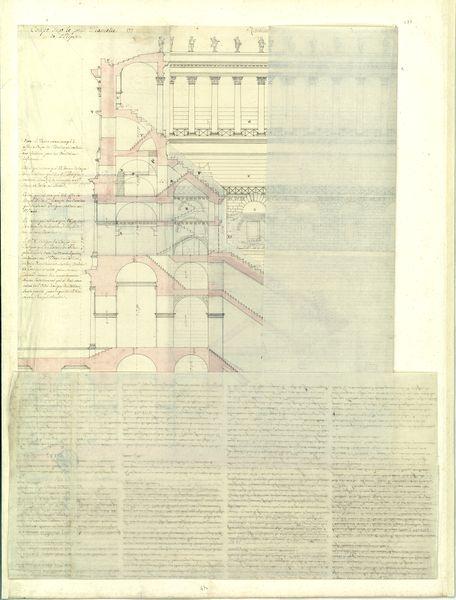 Rétablissement de la décoration intérieure du Colisée, telle qu'on croit qu'elle a pu être. Coupe sur la longueur du portique du 3e étage. Coupe sur le petit diamètre de l'ellipse_0