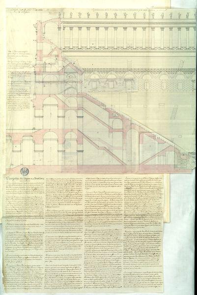 Rétablissement de la décoration intérieure du Colisée, telle qu'on croit qu'elle a pu être. Coupe sur la longueur du portique du 3e étage. Coupe sur le petit diamètre de l'ellipse_2