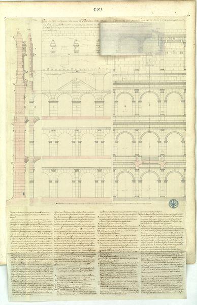 Vue du côté intérieur du mur de face du Colisée dans l'état actuel. Elévation qui présente une partie de la décoration extérieure du Colisée_0