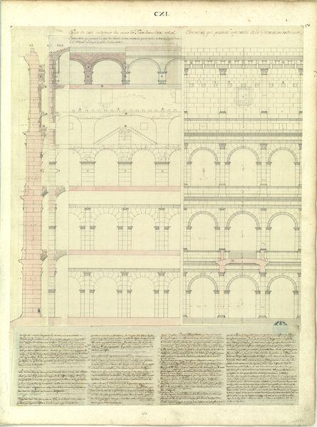 Vue du côté intérieur du mur de face du Colisée dans l'état actuel. Elévation qui présente une partie de la décoration extérieure du Colisée_2