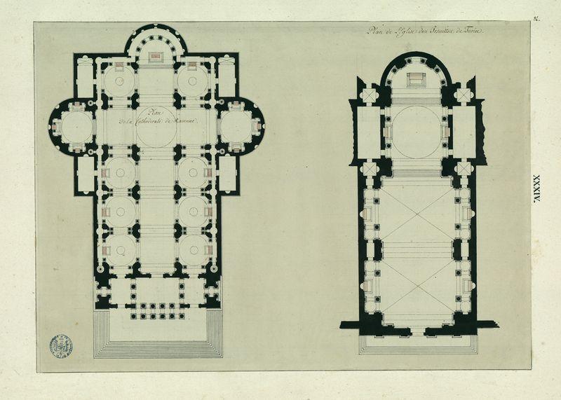 Plan de la cathédrale de Ravenne et de l'église des Jésuites à Turin_0