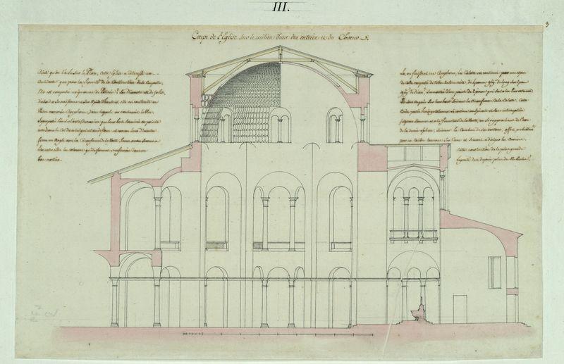 Eglise Saint-Vital à Ravenne : coupe de l'église sur le milieu d'une des entrées et du choeur_0