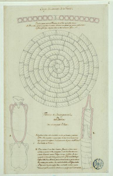 Eglise Saint-Vital à Ravenne : coupe du sommet de la voûte plan du sommet et de la fermeture de la voûte formes et arrangements des poteries dont est composée la voûte_0