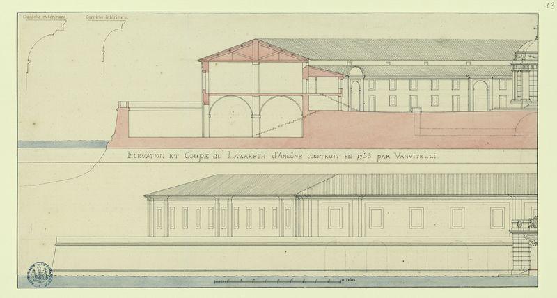 Elévation et coupe du Lazaret d'Ancône construit en 1733 par Vanvitelli_0