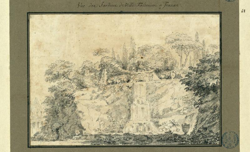 Vue des jardins de la villa Falconieri à Frascati (cascade)_0