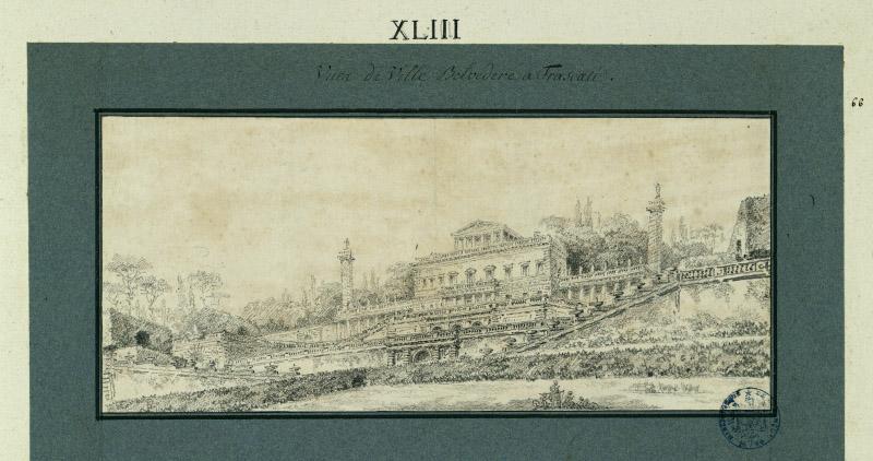 Vue de la villa Belvédère à Frascati (bâtiments et jardins)_0