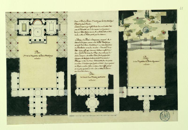 Plan de la disposition du palais Martinengo à Brescia. Plan de l'entrée d'une maison particulière à Brescia. Plan de la disposition du palais Comprana à Brescia_0