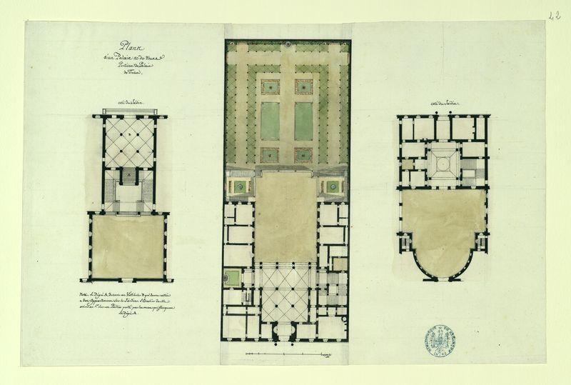 Plans d'un palais et de deux portions de palais à Turin_0
