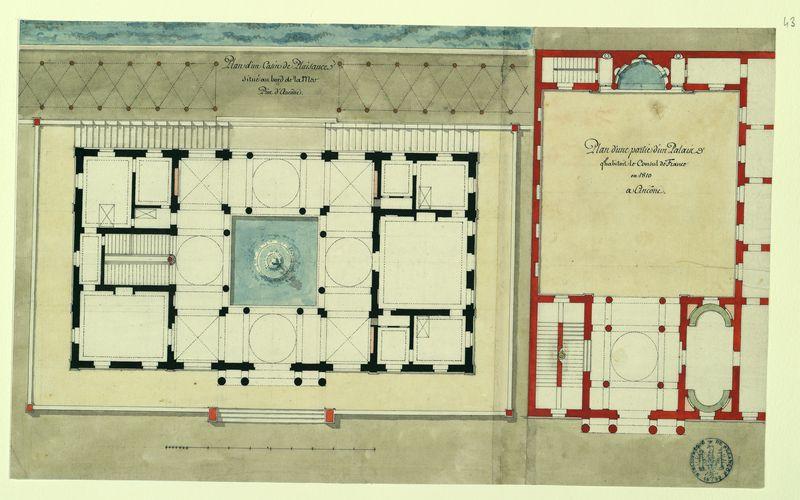 Plan d'un casino de plaisance situé au bord de la mer près d'Ancône. Plan d'une partie d'un palais qu'habitait le consul de France en 1810 à Ancône_0
