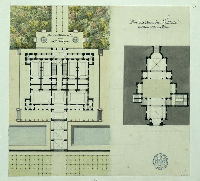 Plan d'une maison de plaisance dans l'île de Capri. Plan de la cour et des vestibules d'une maison de plaisance à Portici_0