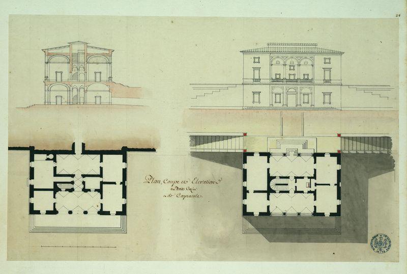 Plan, coupe et élévation du petit casino de Caprarola_0