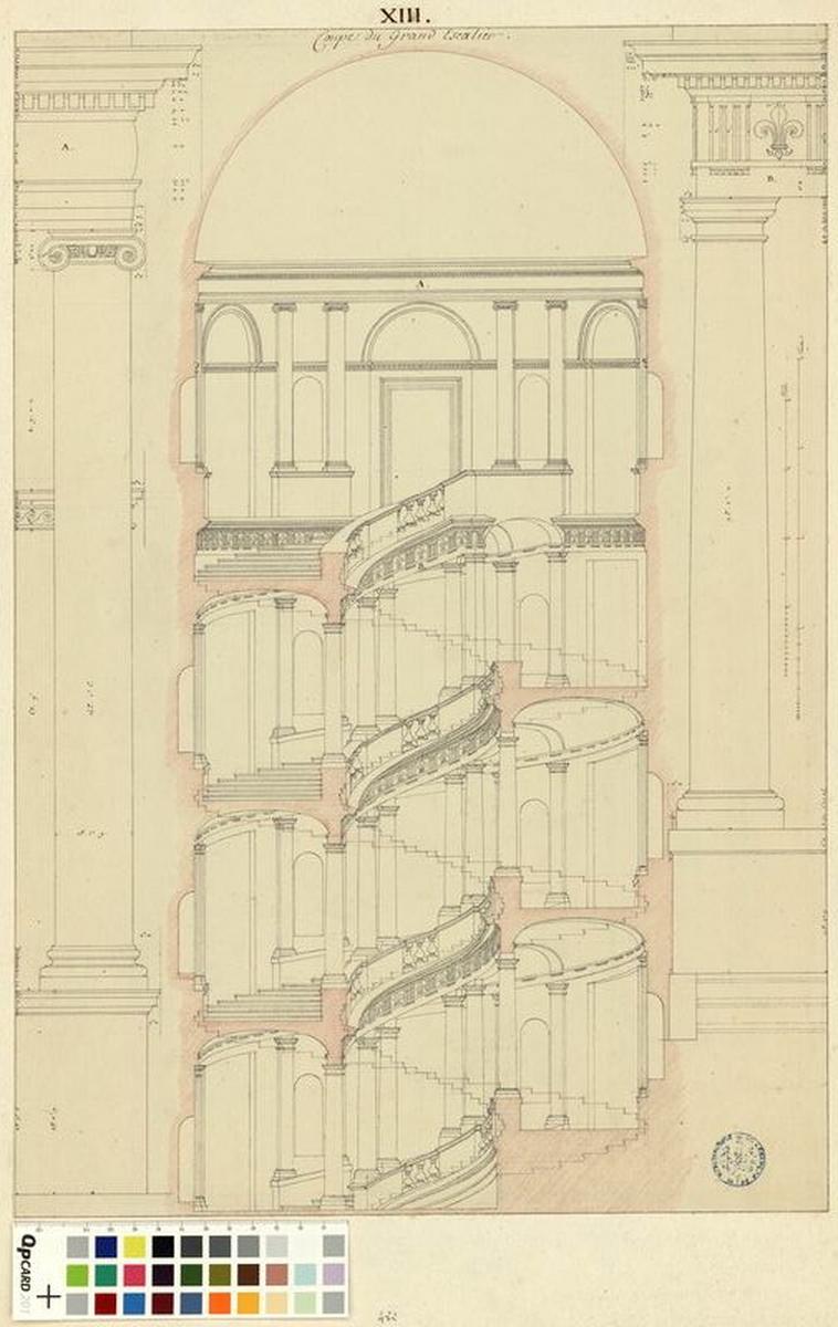 Coupe du grand escalier (dit Scala regia) du palais Farnèse à Caprarola_0