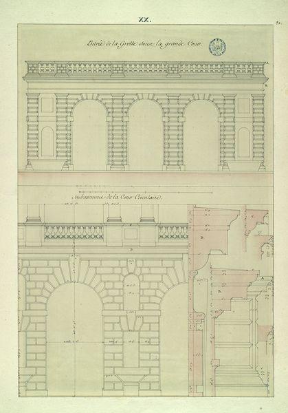 Caprarola : entrée de la grotte sur la grande cour et soubassement de la cour circulaire_0