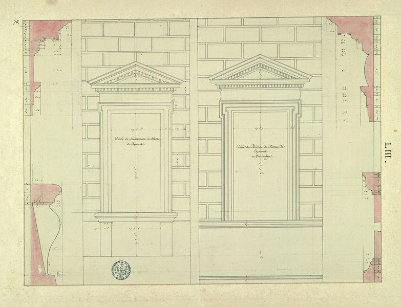 Croisées du soubassement et des pavillons au 1er étage du palais de Caprarola : élévations et profils_0