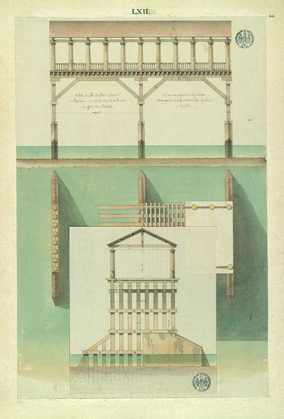 Etude du pont de bois construit à Bassano sur la rivière de la Brenta en 1570 par Palladio : plan et élévation_0