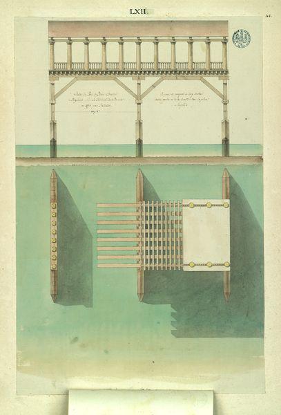 Etude du pont de bois construit à Bassano sur la rivière de la Brenta en 1570 par Palladio : plan et élévation_1