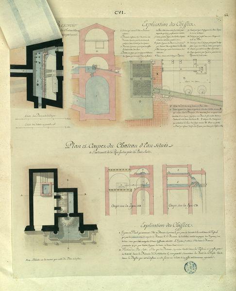 Conduites et réservoirs d'eau pour l'approvisionnement de Rome : plan et coupe du château d'eau situé à l'extrémité de la rue Julia près du pont Sixte_1