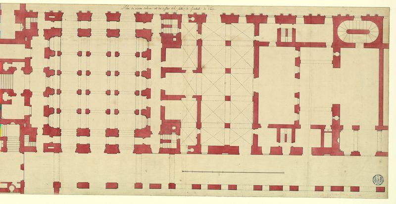 Plan du niveau de la rue et des dessous de la salle de spectacle de Turin_0