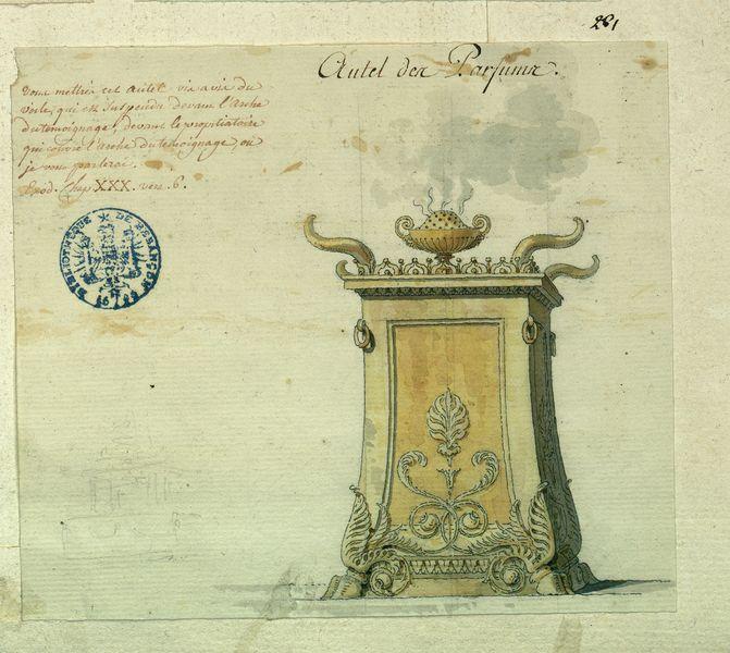 Autel des parfums dans le temple de Salomon, pour Athalie de Jean Racine, Fontainebleau, 1785_0